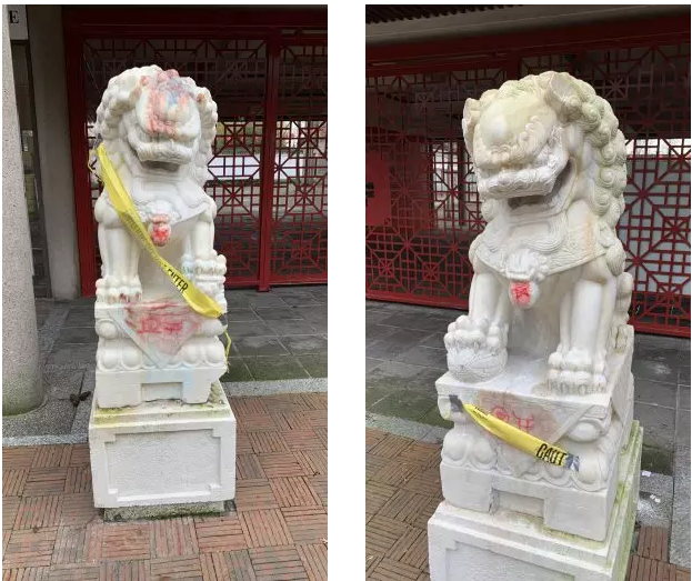 气愤！温哥华华埠白玉狮 大年初四初五两遭破坏