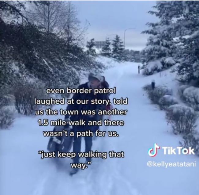 加航航班取消后 美国旅客雪地步行返回美国过节 加航航班取消后 美国旅客雪地步行返回美国过节