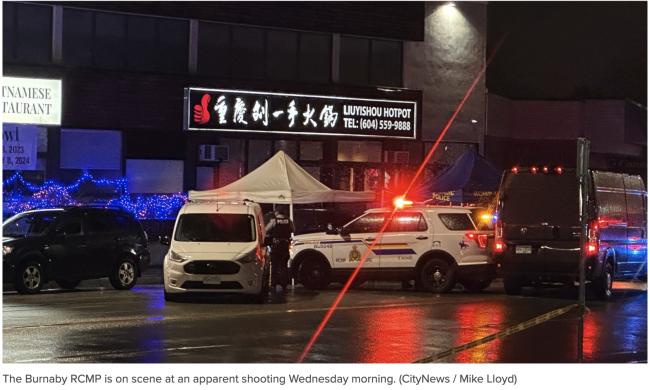 大温中餐馆门前豪车遭枪击1人死亡 大温中餐馆门前豪车遭枪击1人死亡