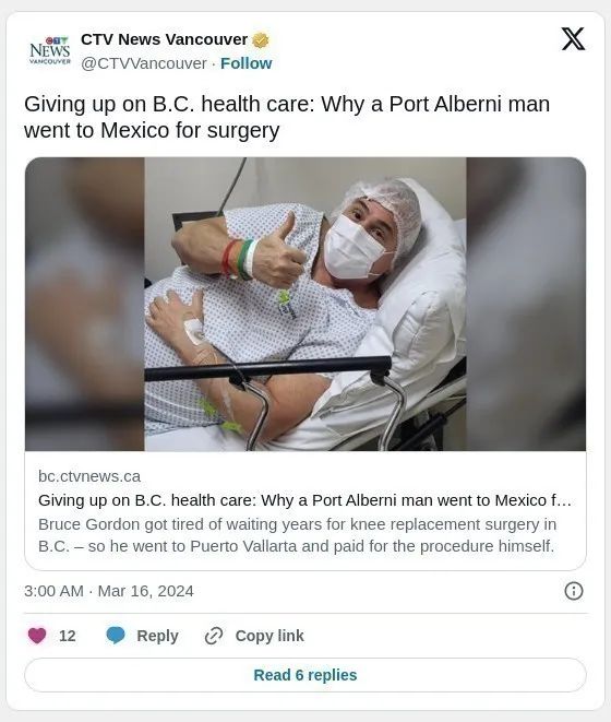 BC省的手术实在等不起 男子无奈飞到海外求医 BC省的手术实在等不起 男子无奈飞到海外求医