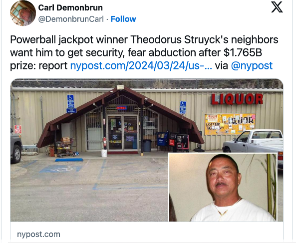 美国独得17.65亿奖金男子下落不明 美国独得17.65亿奖金男子下落不明