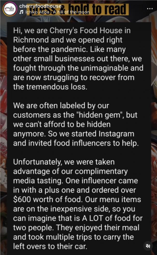 华人餐厅怒曝网红&ldquo;探店&rdquo;白吃白喝连吃带拿0