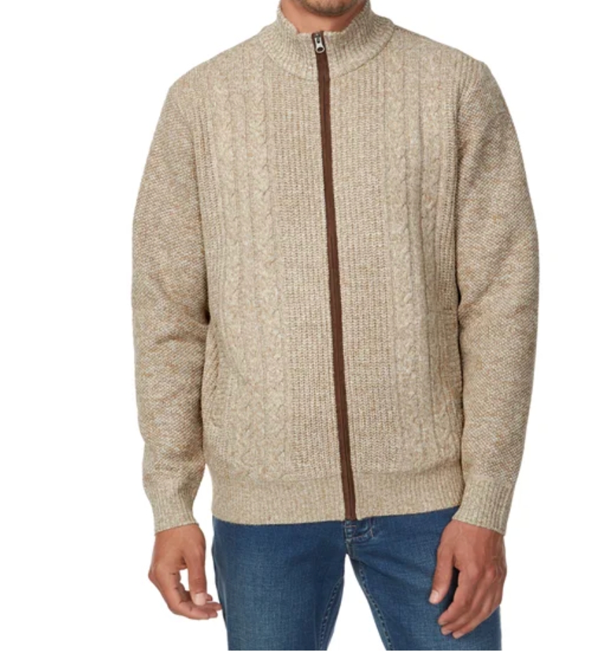 Buffalo 男士全拉链麻花针织毛衣