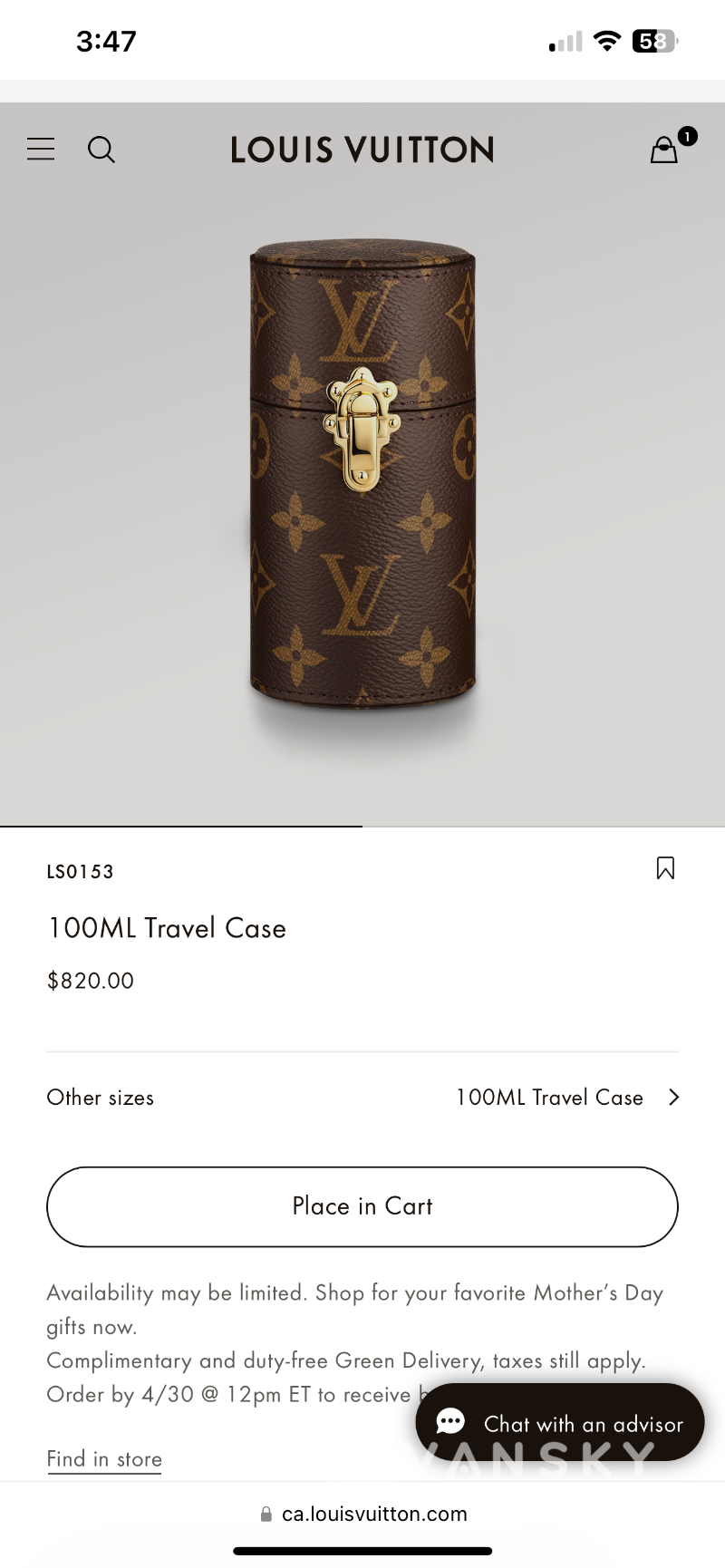 Louis Vuitton 100Ml Travel Case (LS0153)